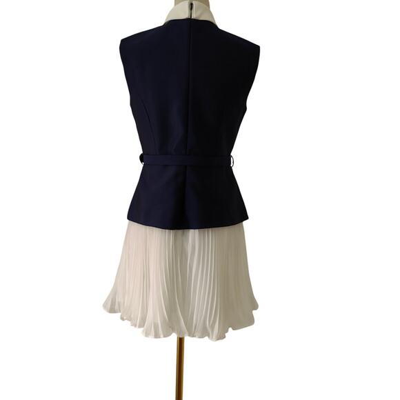 Self Portrait Navy Boucle And Chiffon Mini Dress US 6 - Picture 8 of 12